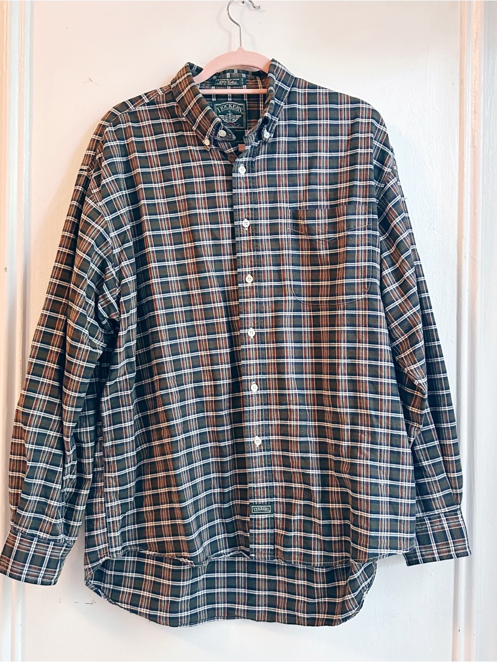 Vintage Dockers Authentic 100% Cotton Large Plaid Button Down Shirt Top Men’s